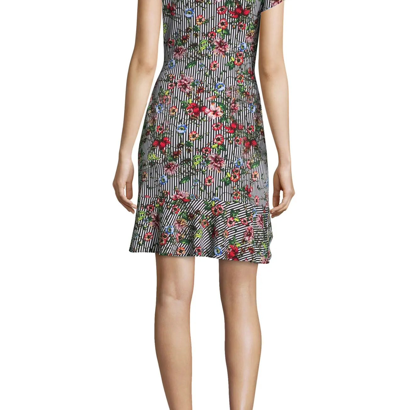 ECI Women Stripe & Floral Print Flounce Hem Dress