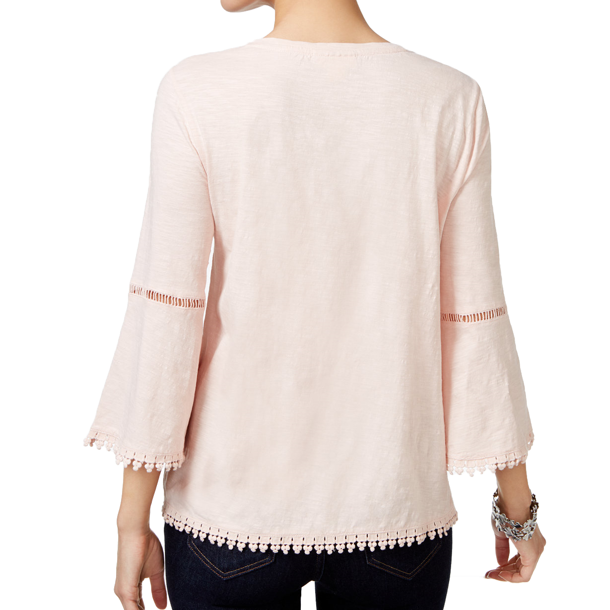 Style & Co Women Crochet Trim Bell Sleeve Top