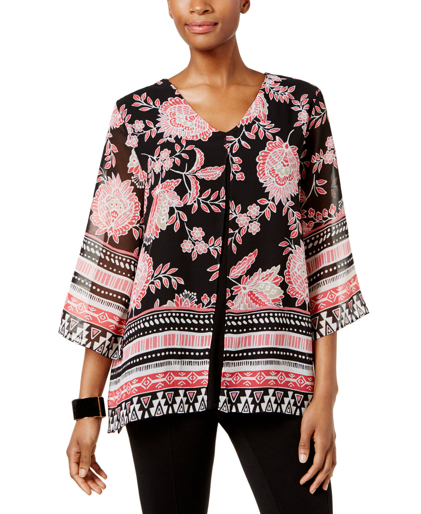 JM Collection Women Printed Split Front Tunic Ethnic Bloom