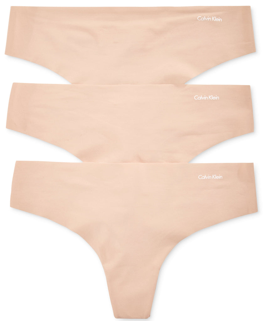 Calvin Klein Women Invisibles 3 Pack Thong Underwear QD3558 Light Caramel