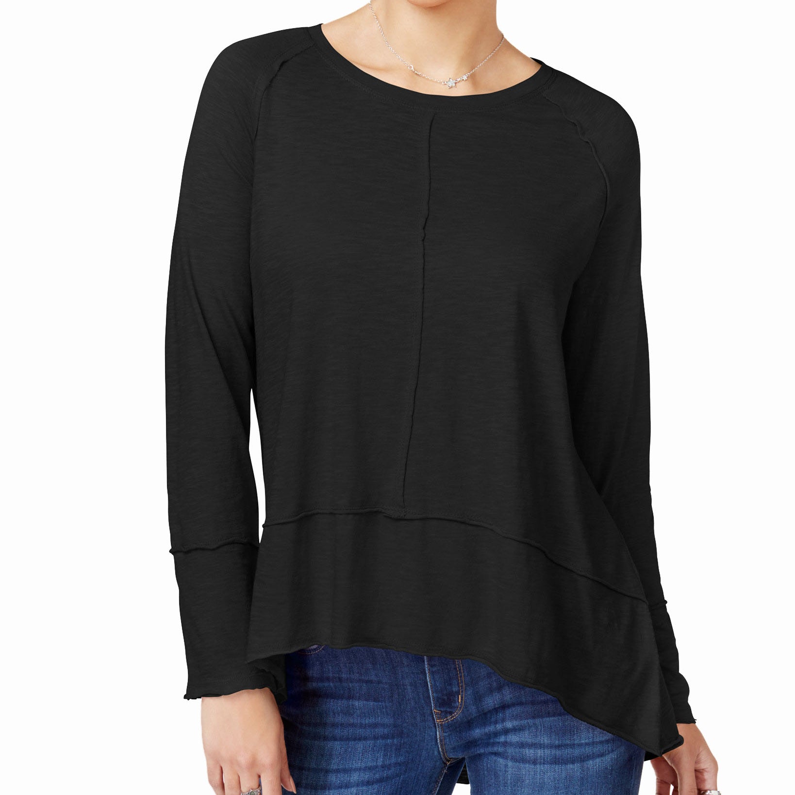 Style & Co Women Cotton High Low Top Deep Black
