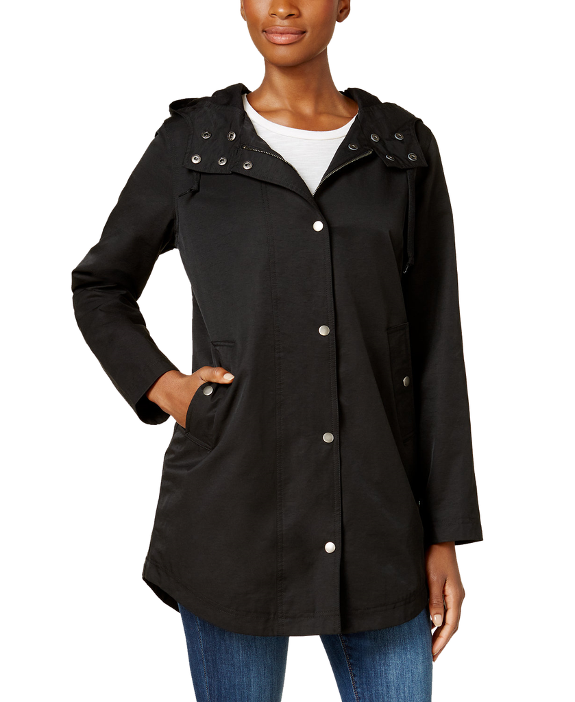 Style & Co Women Hooded Anorak Jacket Deep Black