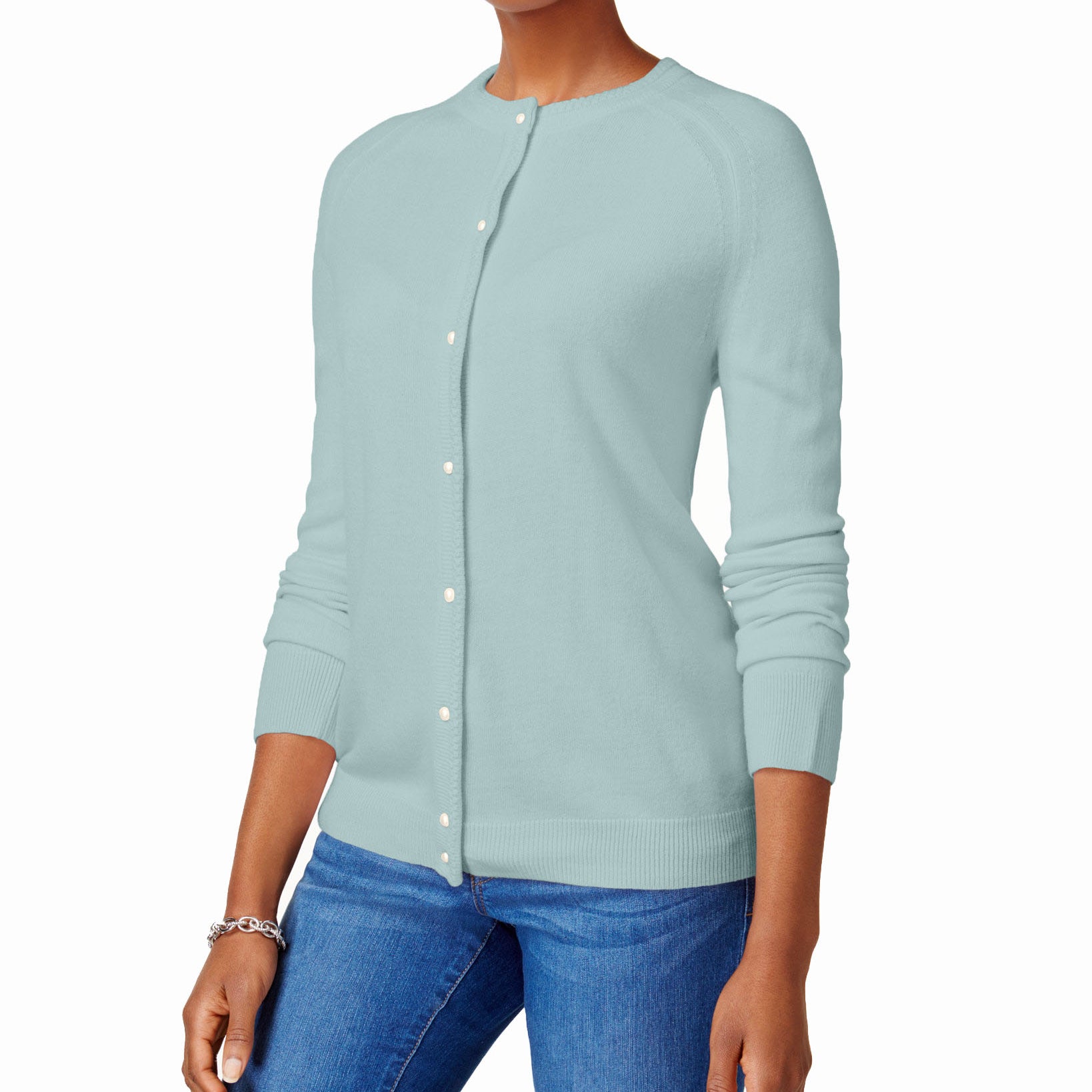 Karen Scott Women Petite Luxsoft Button Cardigan Blue Moon
