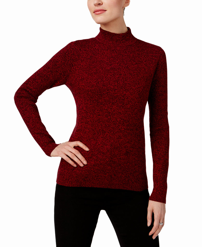 Karen Scott Women Cotton Mock Neck Sweater New Red Marl