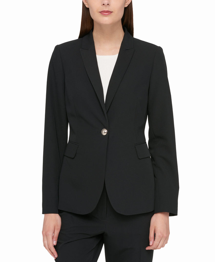 Tommy Hilfiger Women 1 Button Twill Suit Jacket Black