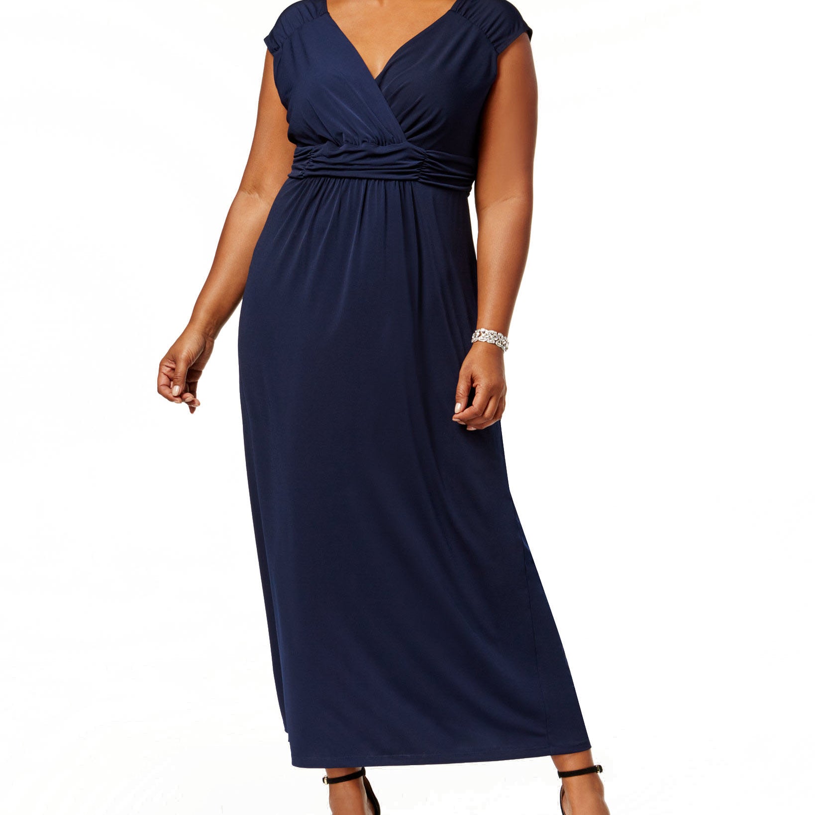 NY Collection Women Plus Ruched Empire Maxi Dress Navy