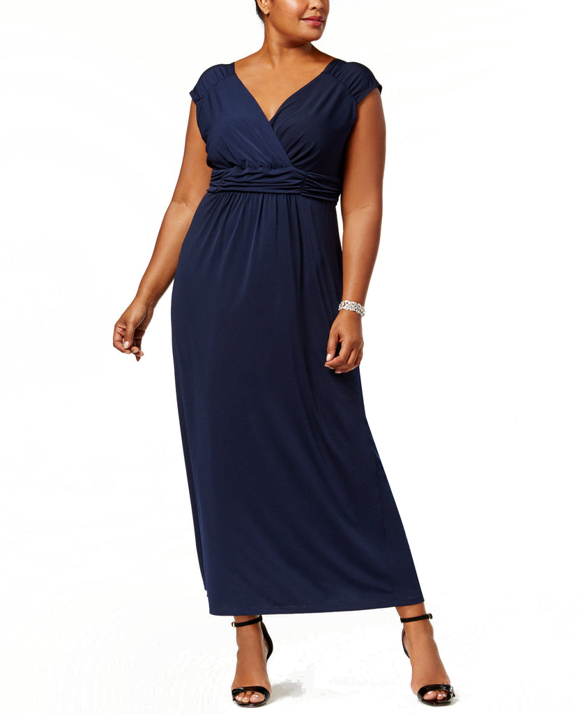 NY Collection Women Plus Ruched Empire Maxi Dress Navy