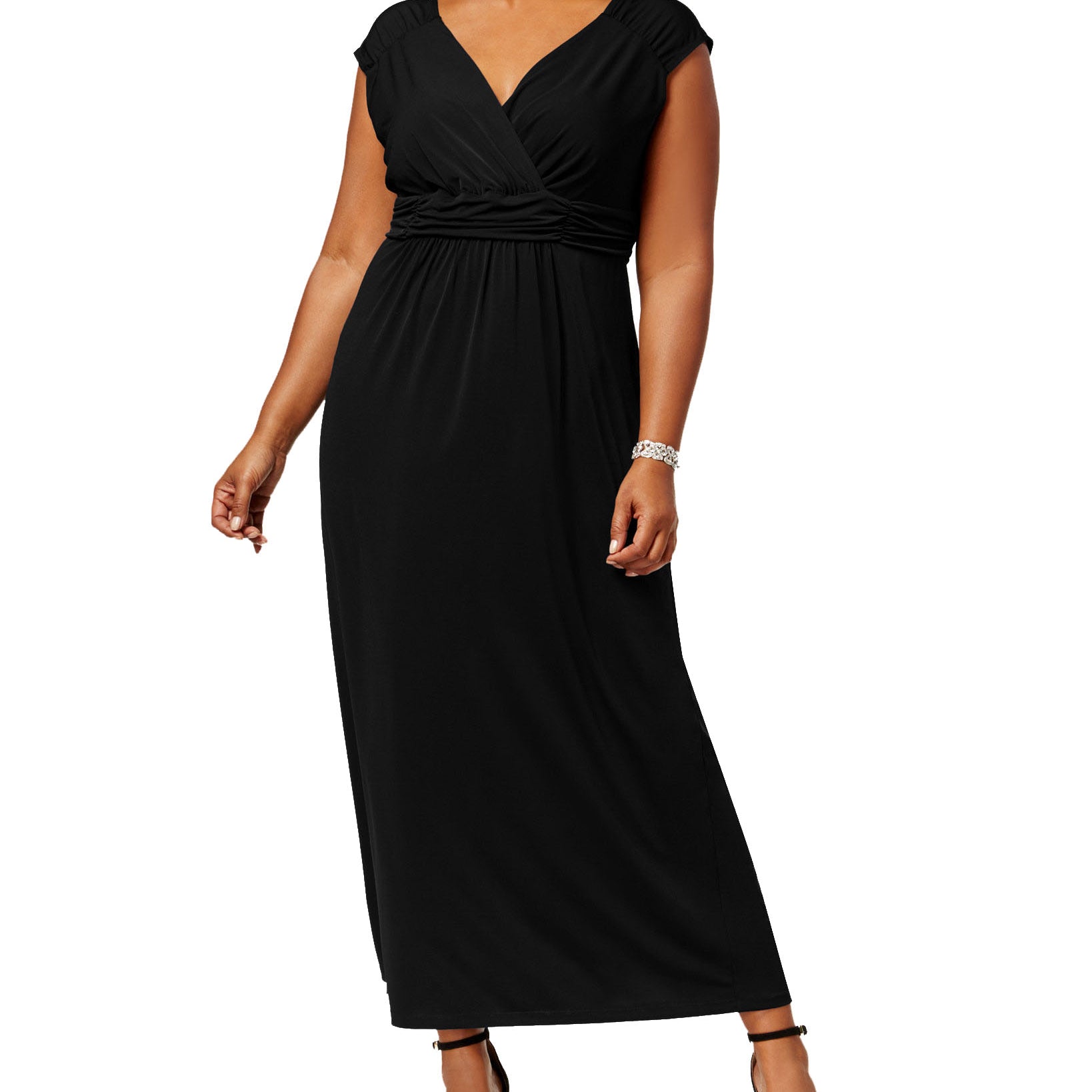 NY Collection Women Plus Ruched Empire Maxi Dress Black