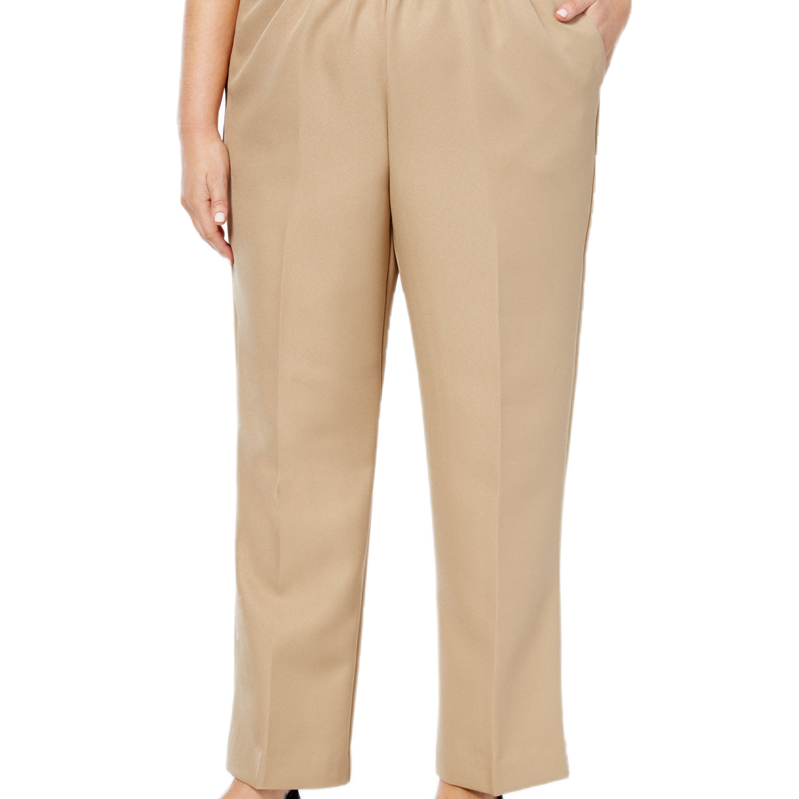 Alfred Dunner Women Plus Classic Pull On Straight Leg Pants Tan