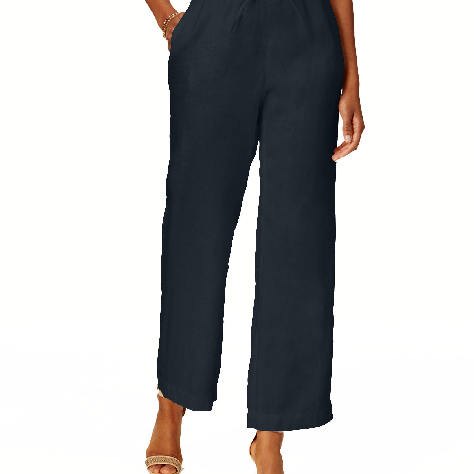 Charter Club Women Petite Linen Drawstring Pants Intrepid Blue