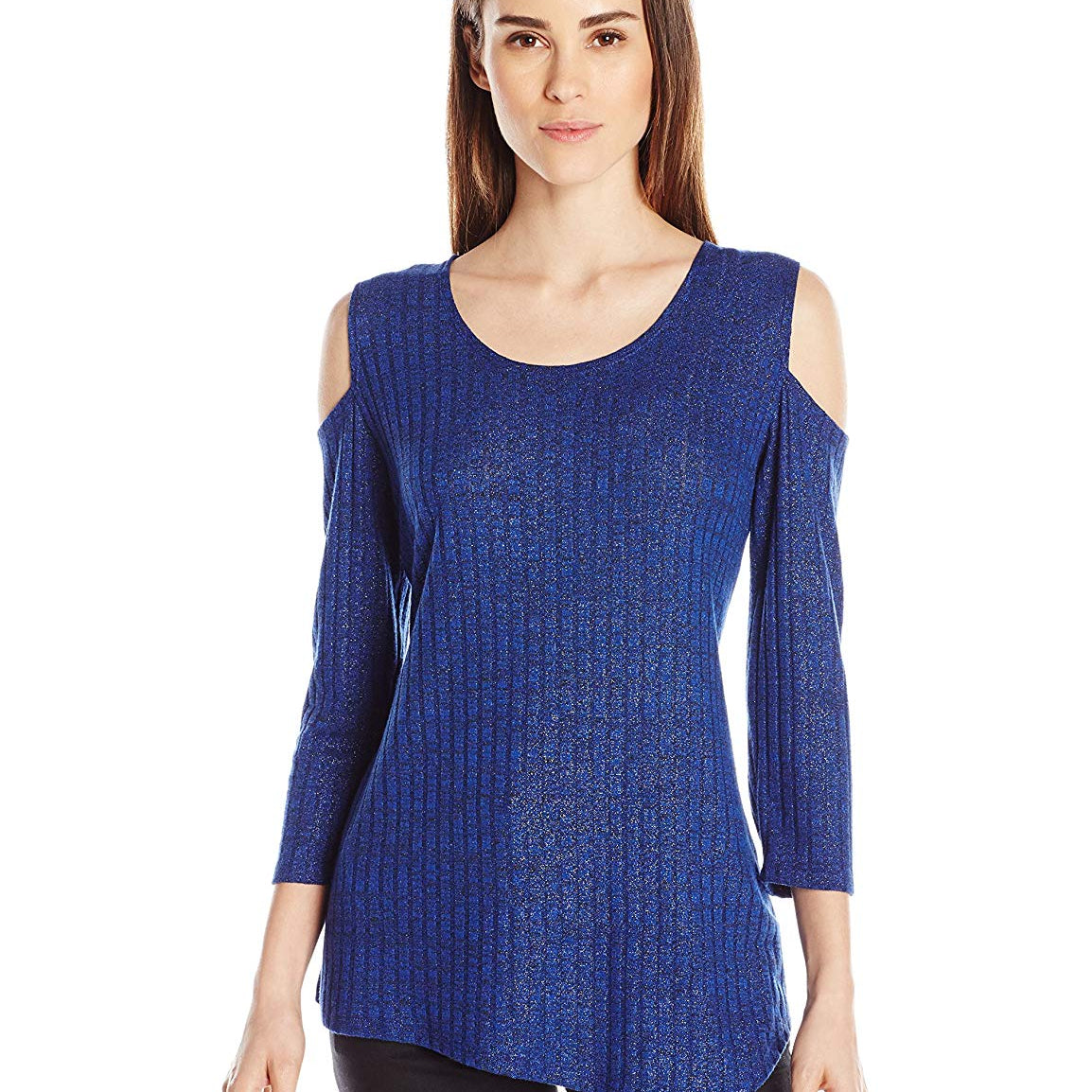 NY Collection Women Asymmetrical Cold Shoulder Top Surf Dustrain