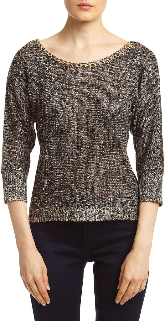 XOXO Juniors Chain Detail Sequin Pullover Sweater Black Beige