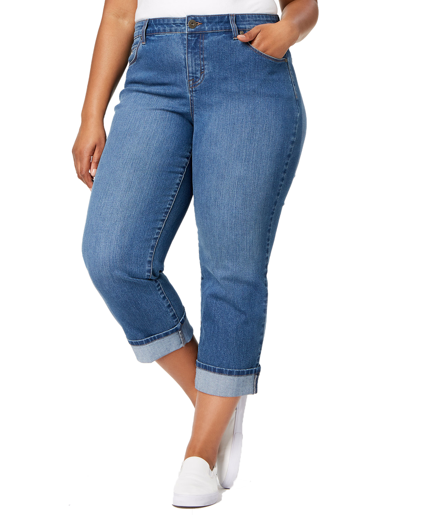 Style & Co Women Plus Curvy Cuffed Capri Jeans Camino