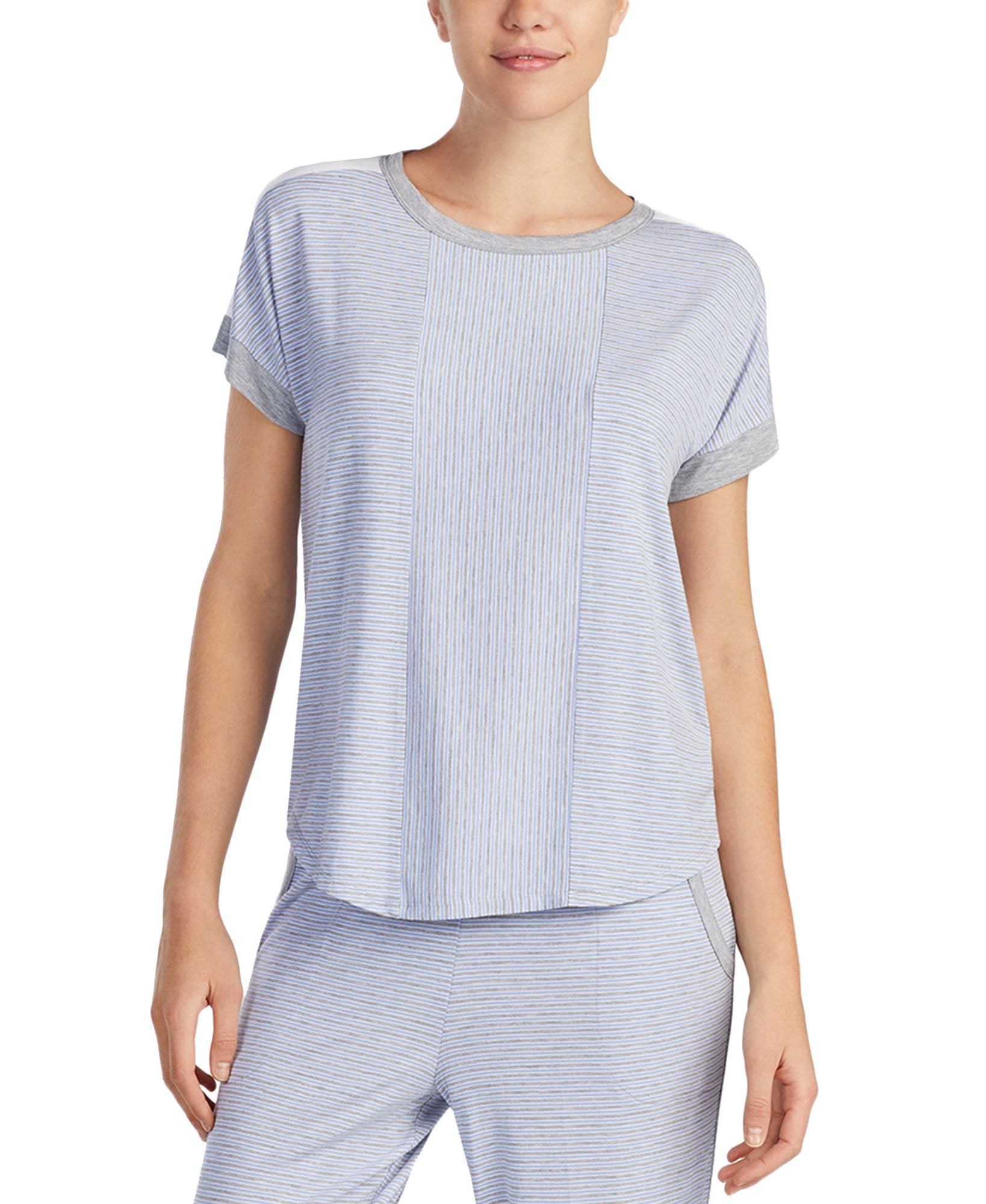 DKNY Women Contrast Trim Pajama Top Heather Stripe