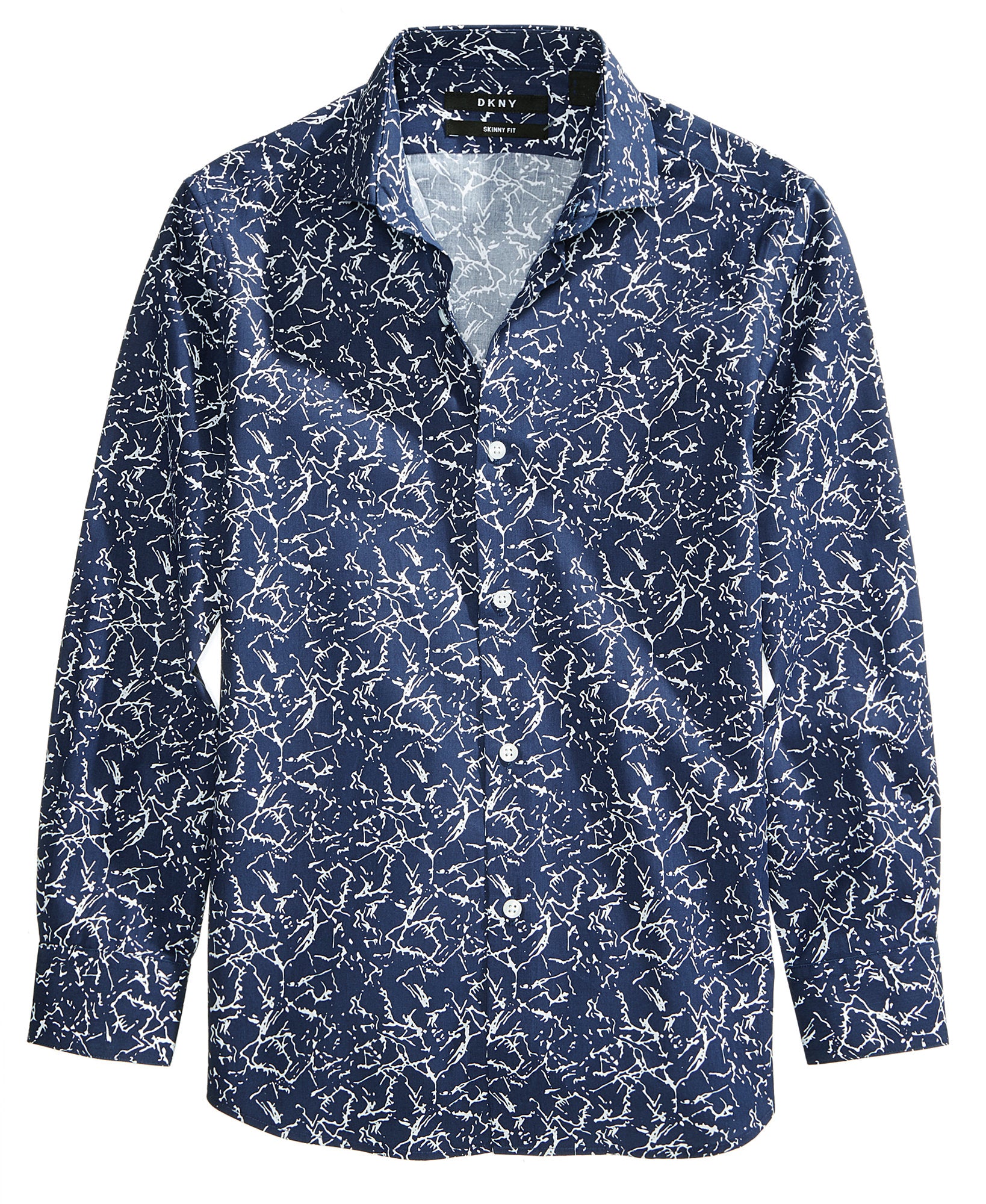 DKNY Boys Marbled Print Shirt, Big Boys White Blue