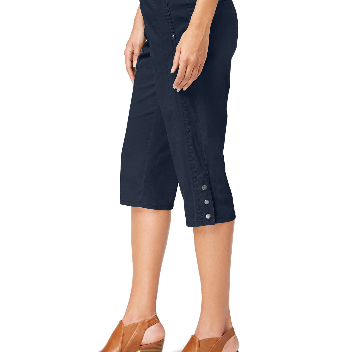 Style & Co Women Snap Button Capri Pants Industrial Blue