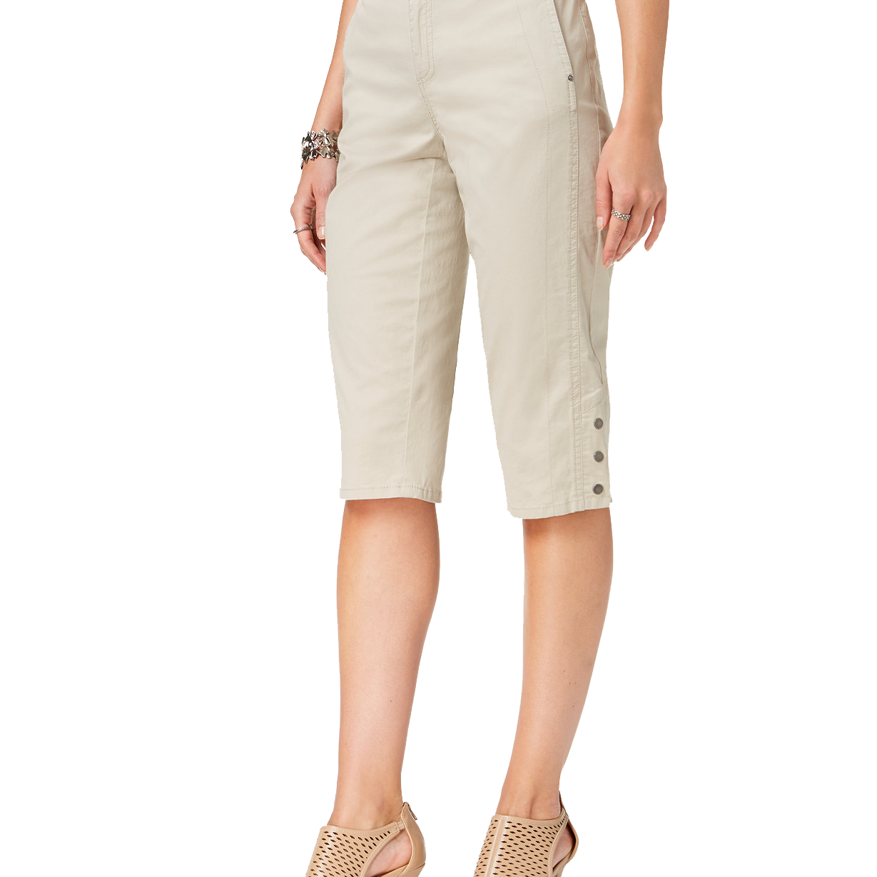 Style & Co Women Snap Button Capri Pants Stonewall