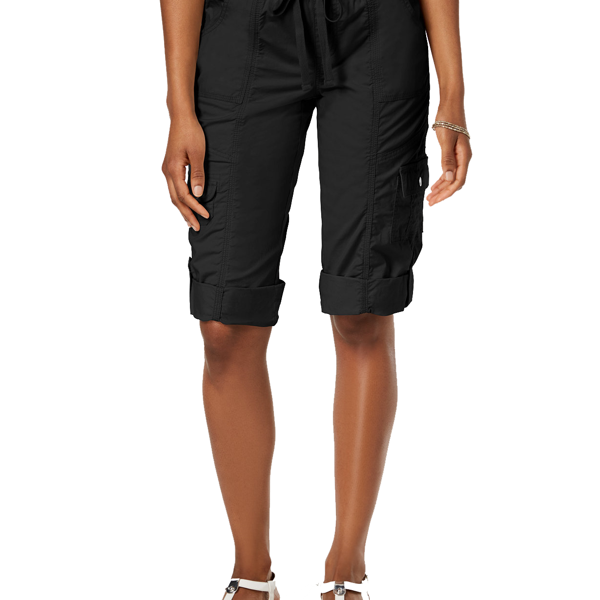 Style & Co Women Drawstring Cargo Shorts Deep Black