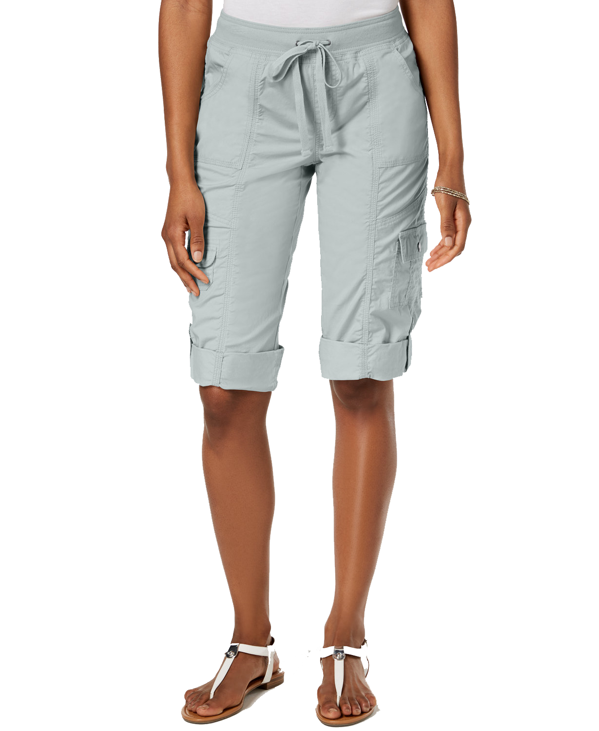 Style & Co Women Drawstring Cargo Shorts Misty Harbour
