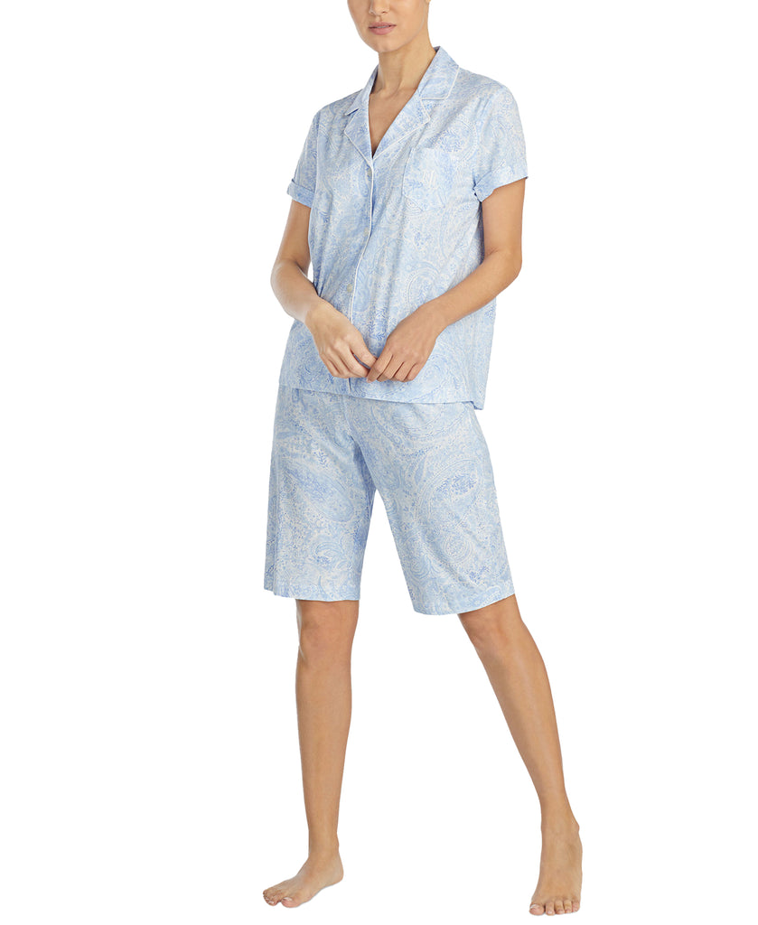 Lauren Ralph Lauren Women Classic Knit Cotton Bermuda Pajama Set Blue Print