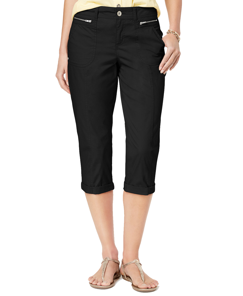 Style & Co Women Petite Cuffed Capri Pants Deep Black
