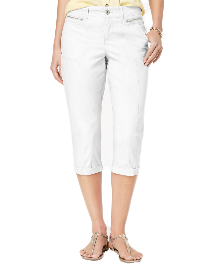 Style & Co Women Petite Cuffed Capri Pants Bright White
