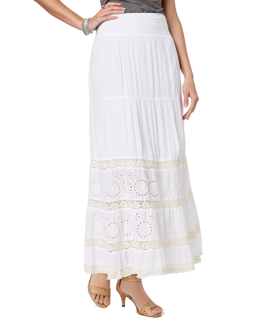 Style & Co Crochet Eyelet Maxi Skirt Bright White