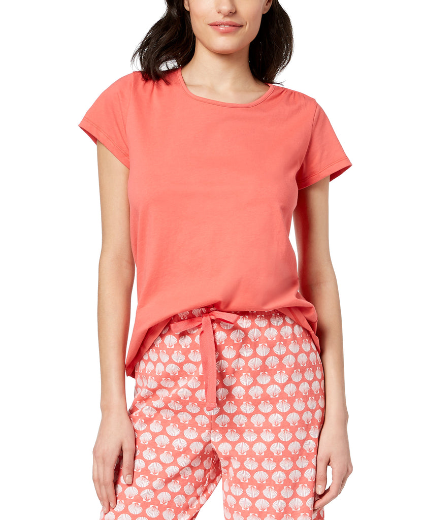 Charter Club Women Cotton Short Sleeve Soft Knit Pajama Top Peony Coral