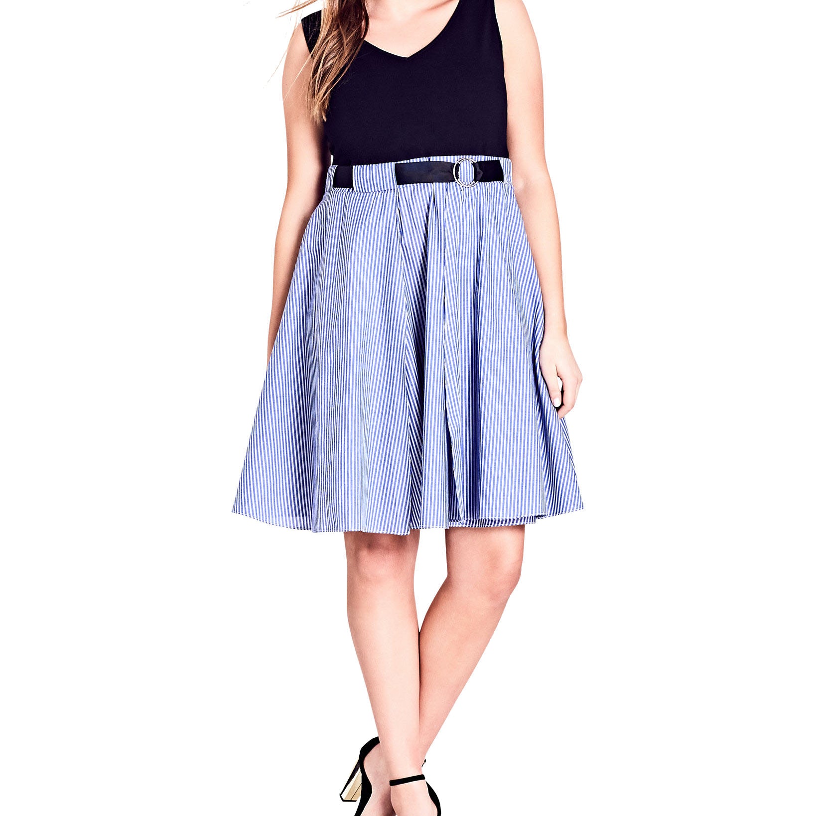 City Chic Women Plus Trendy Contrast Fit & Flare Dress Blue