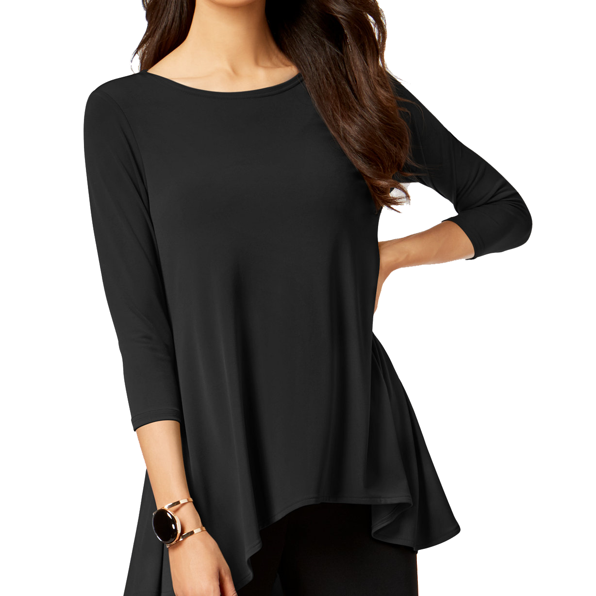 Alfani Women Petite Solid Swing Top Deep Black