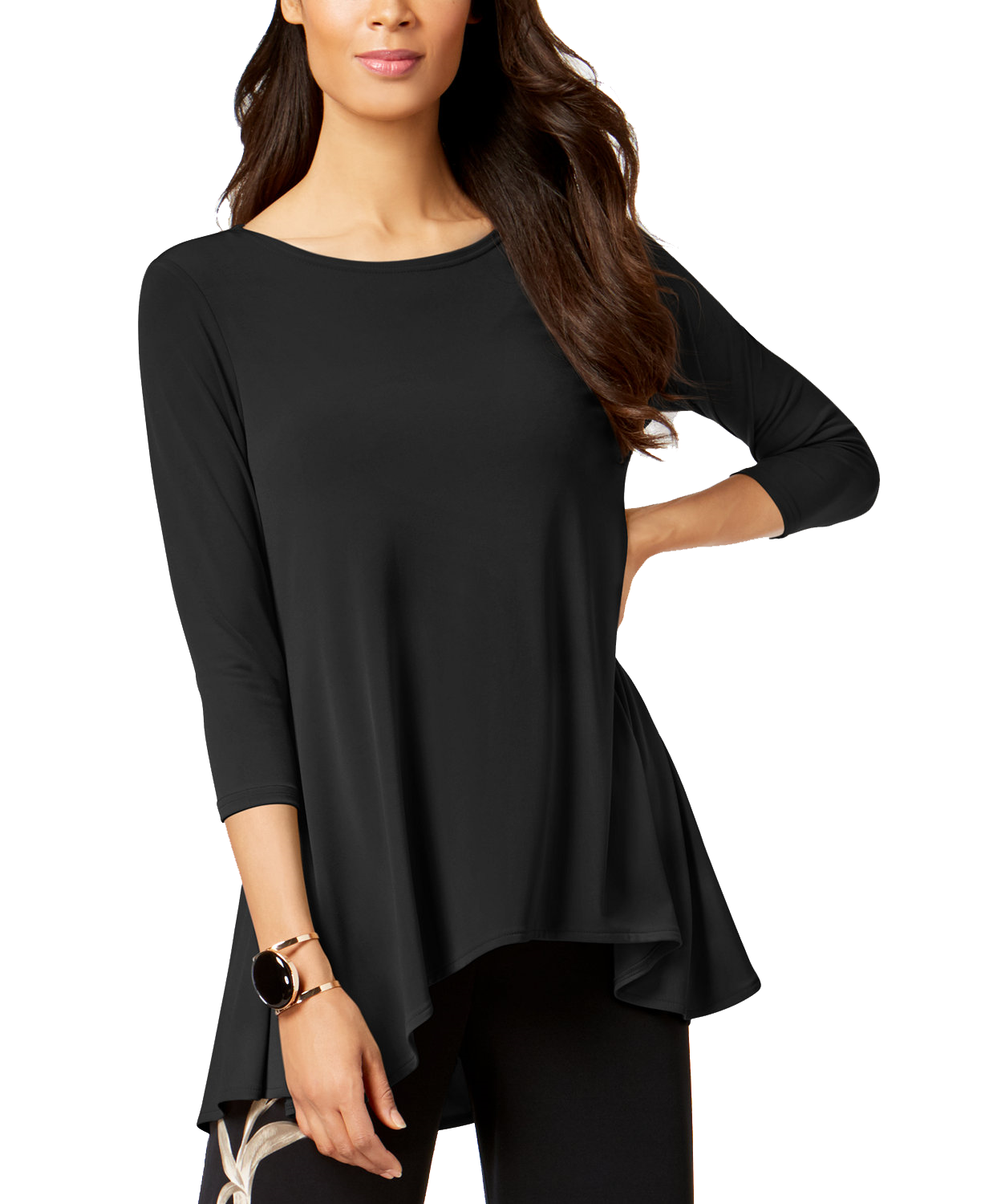 Alfani Women Petite Solid Swing Top Deep Black