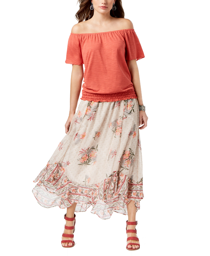 Style & Co Women Floral Print Flutter Hem Skirt Radiated Blooms