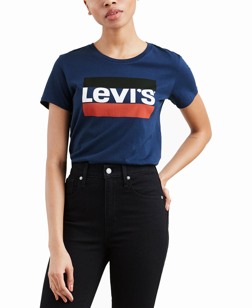 Levis Women Perfect Graphic Logo T Shirt Medieval Blue