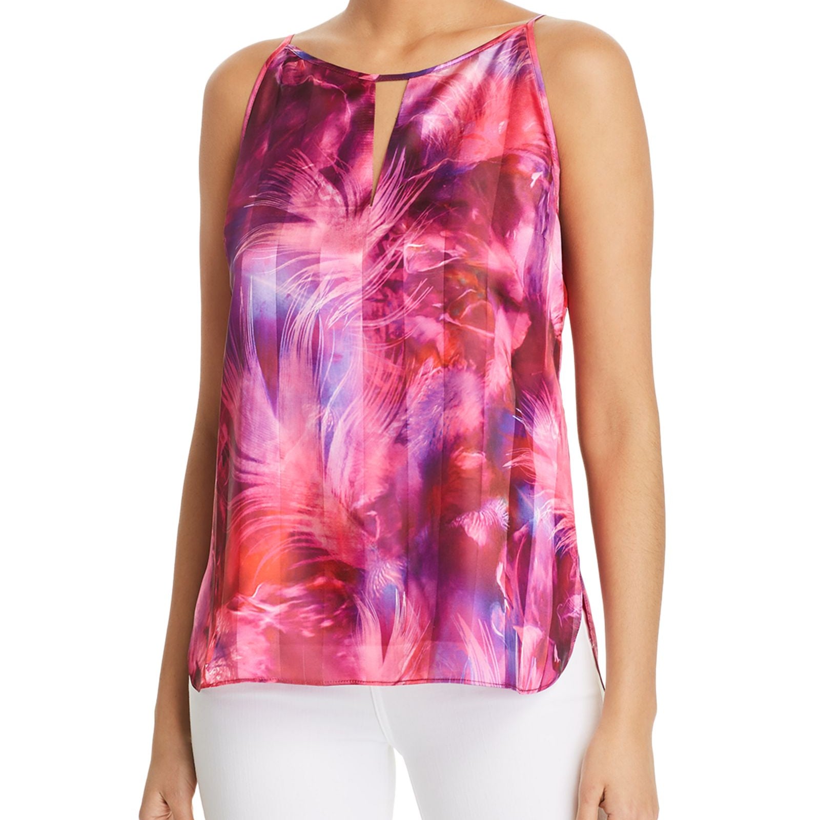 T Tahari Women Faline Printed Chiffon Top Pink Passion