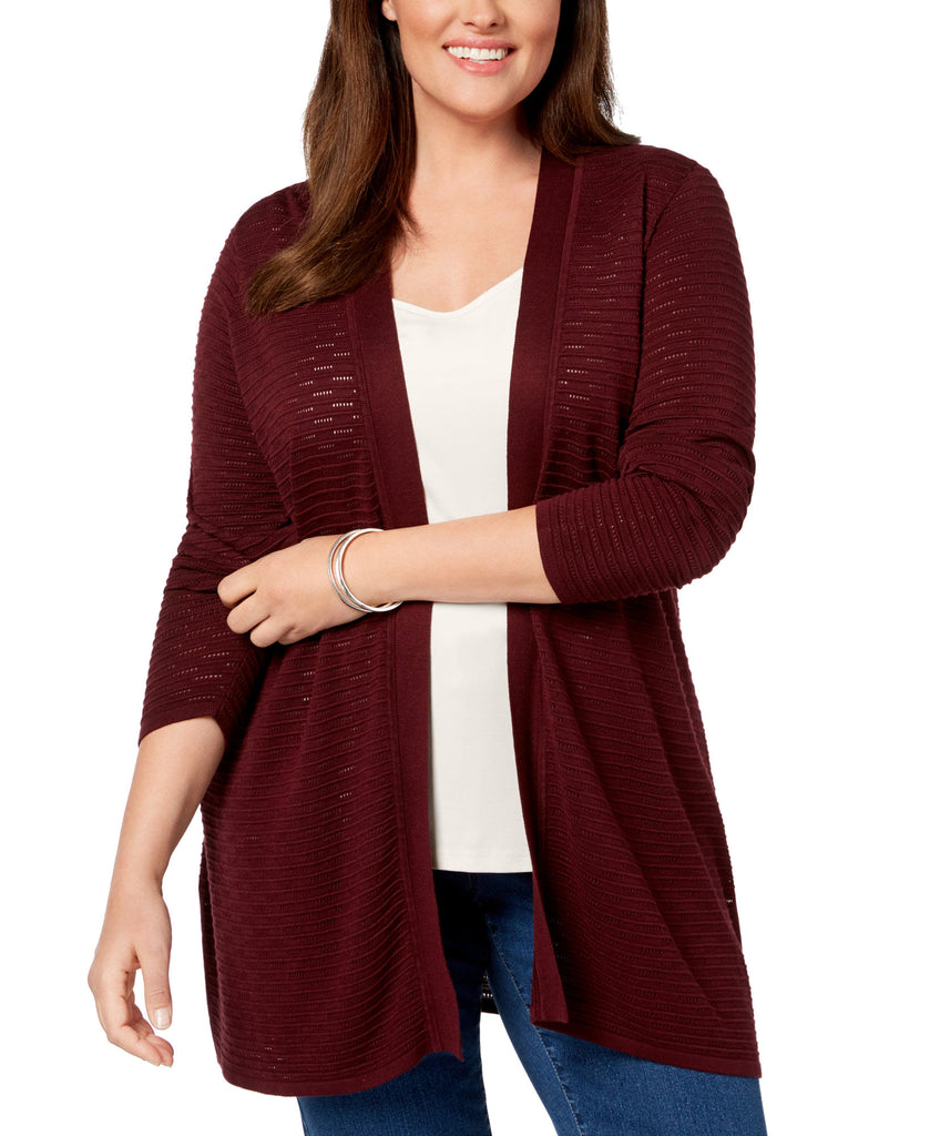 Charter Club Women Plus Open Front Ribbed Knit Cardigan Marooned