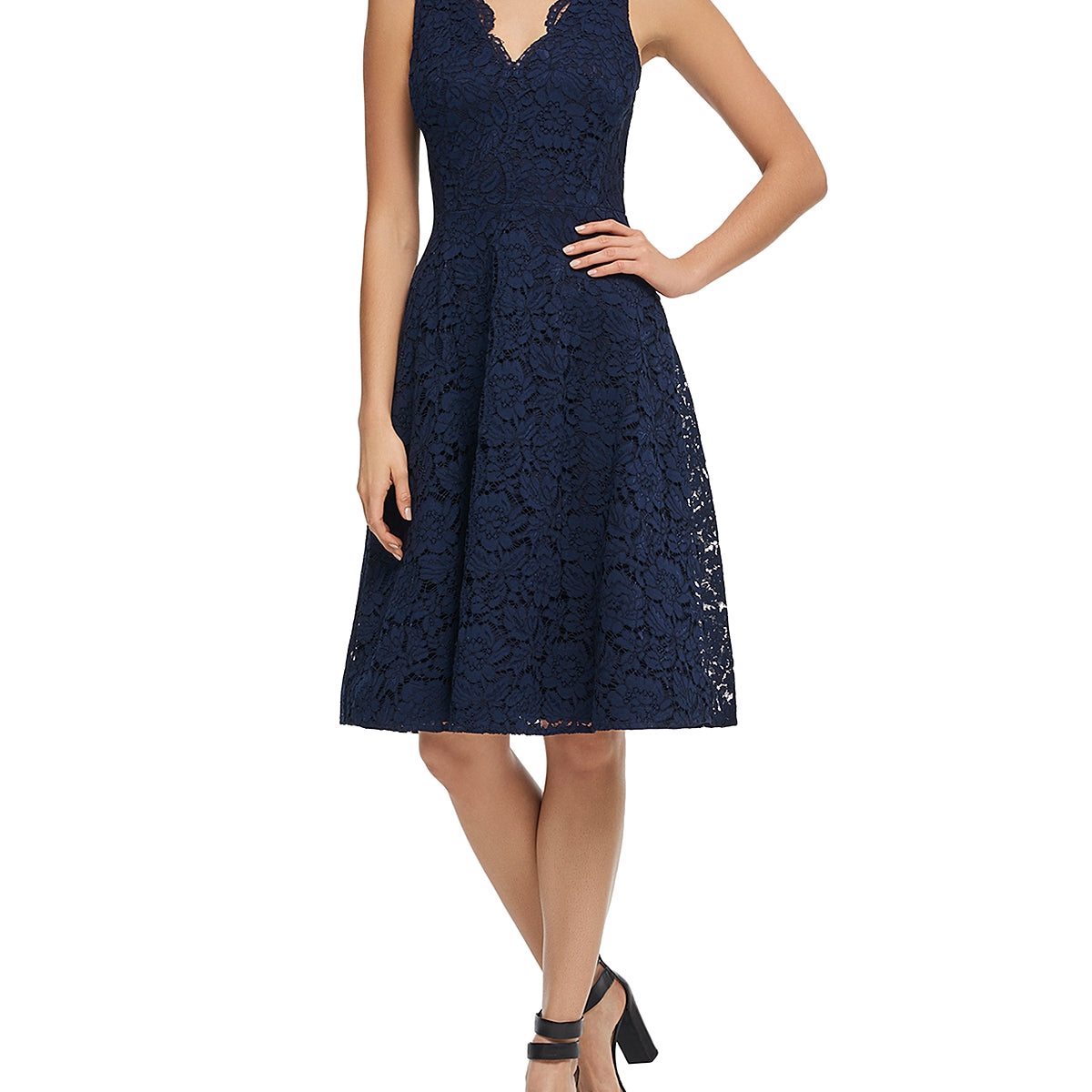Donna Karan Women Lace Fit and Flare Dress Dark Navy