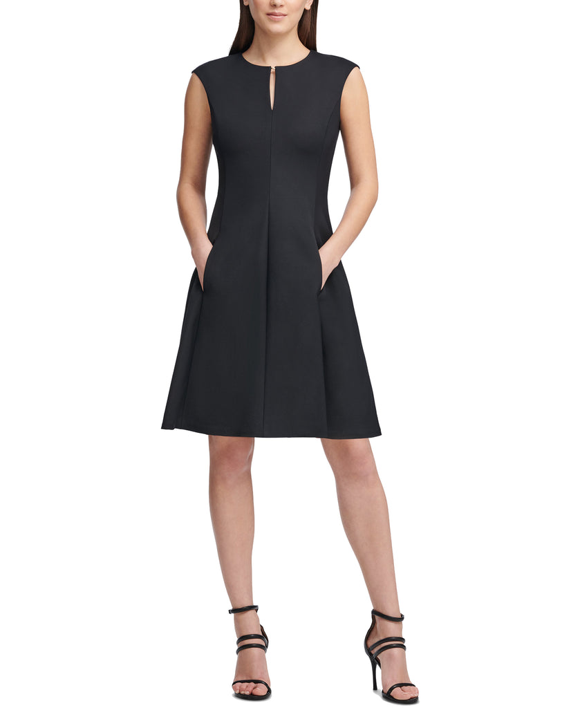 DKNY Women Cap Sleeve Keyhole Fit & Flare Dress Black