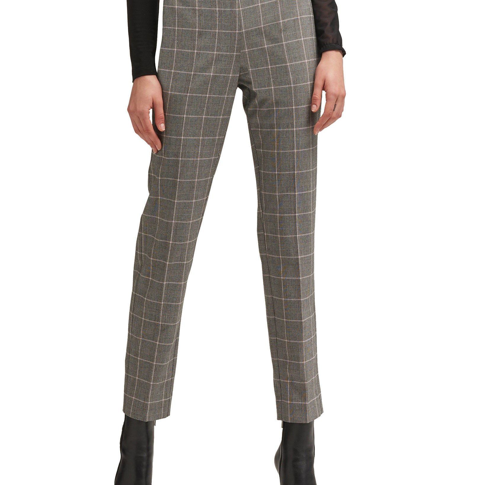 DKNY Women Plaid Straight Leg Pants Black Combo