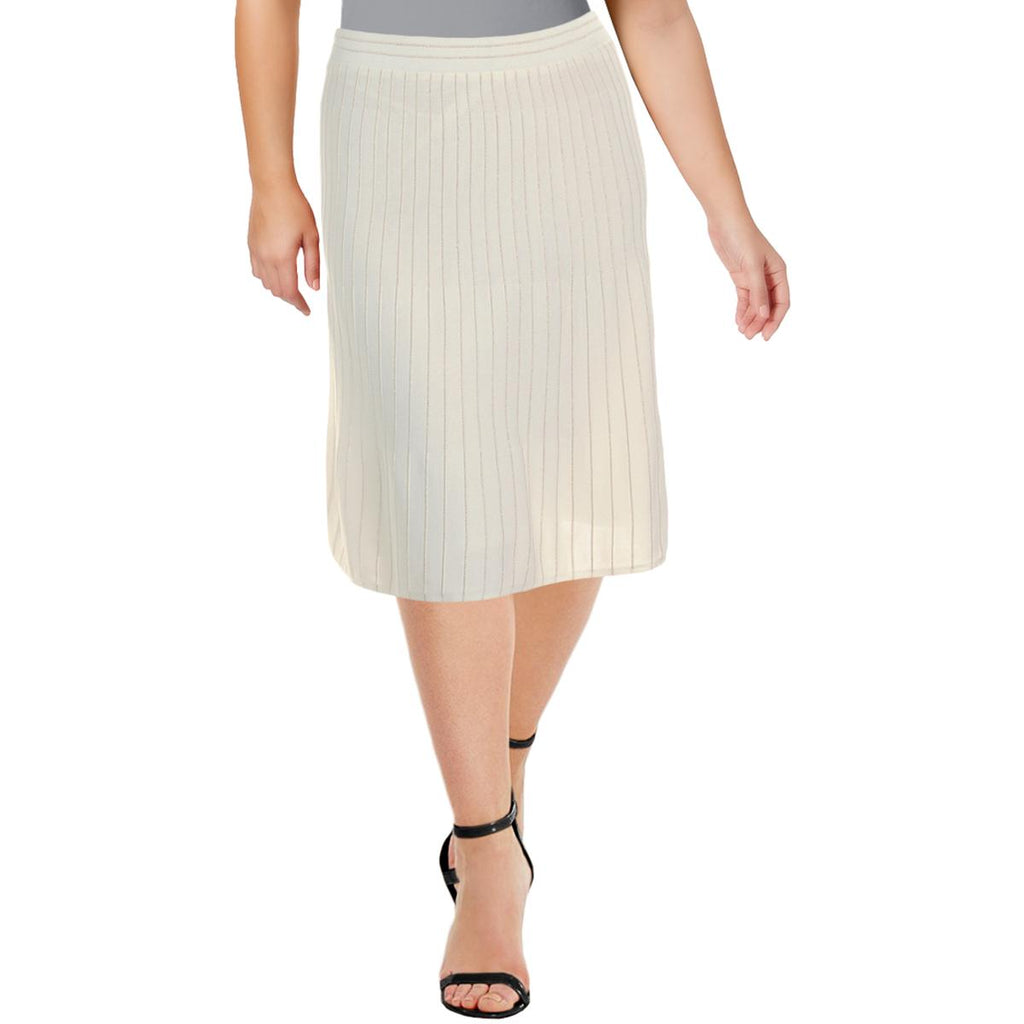 Calvin Klein Women Striped Metallic A Line Skirt White Gold