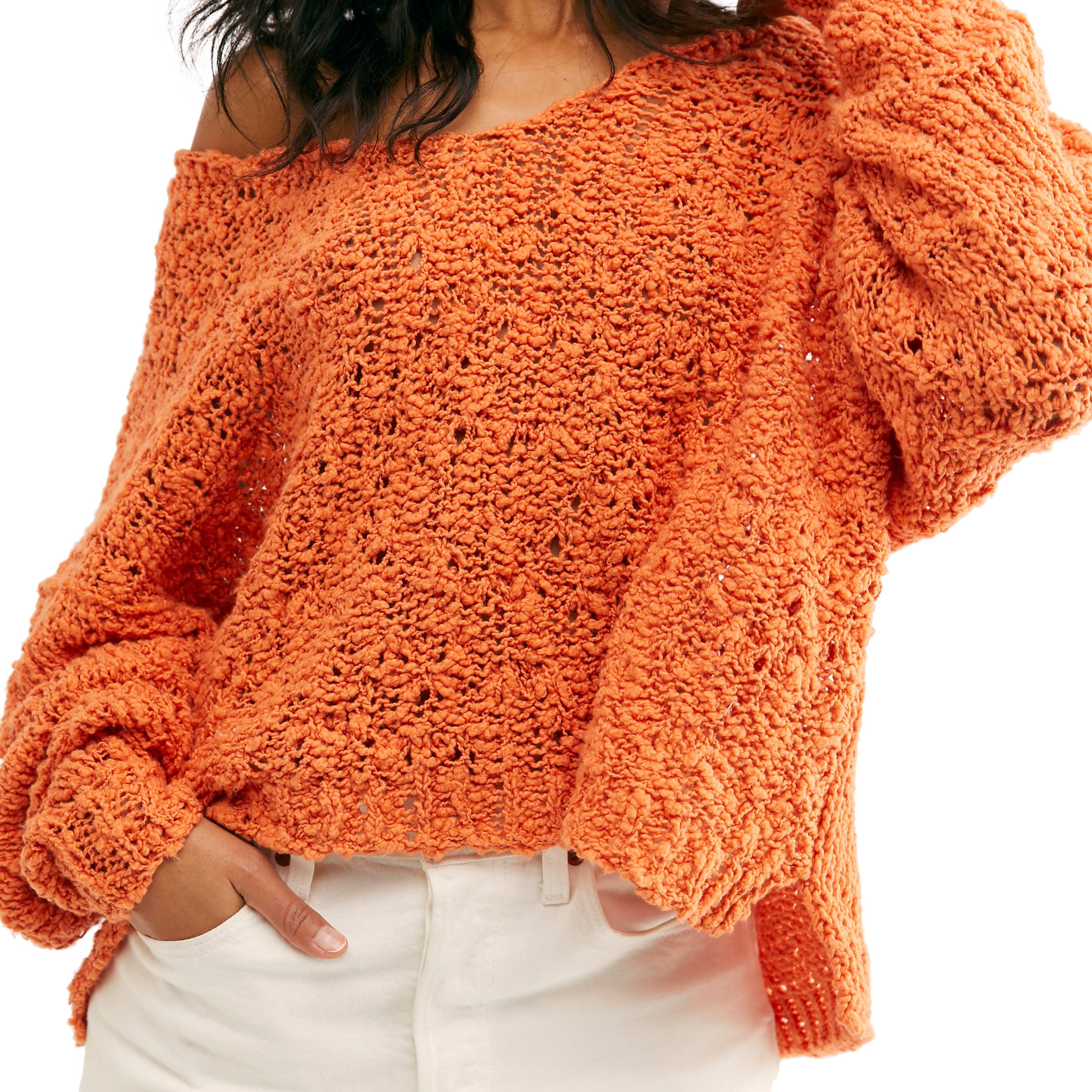 Free People Women Sunday Shore Pullover Sweater Coral Sands