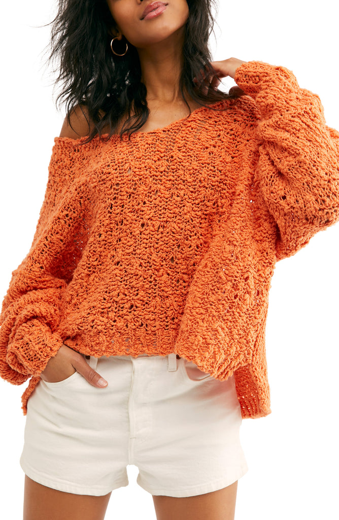Free People Women Sunday Shore Pullover Sweater Coral Sands