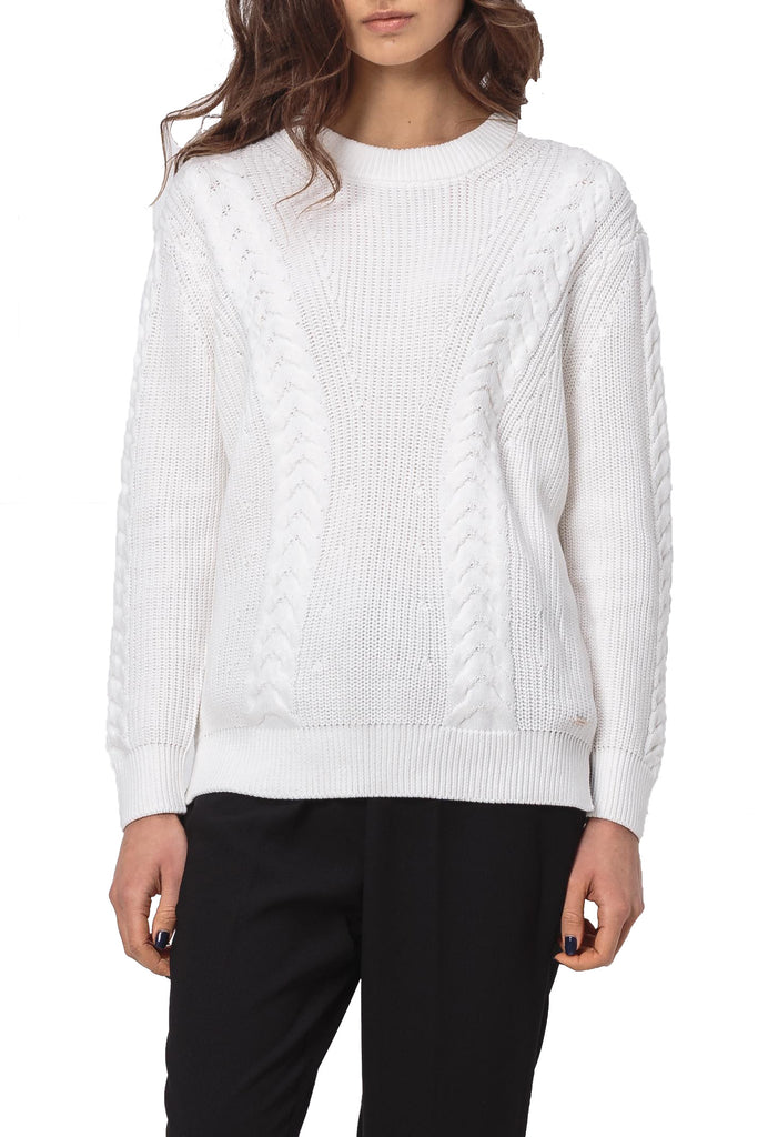 DKNY Women Cable Knit Crewneck Pullover Sweater Ivory