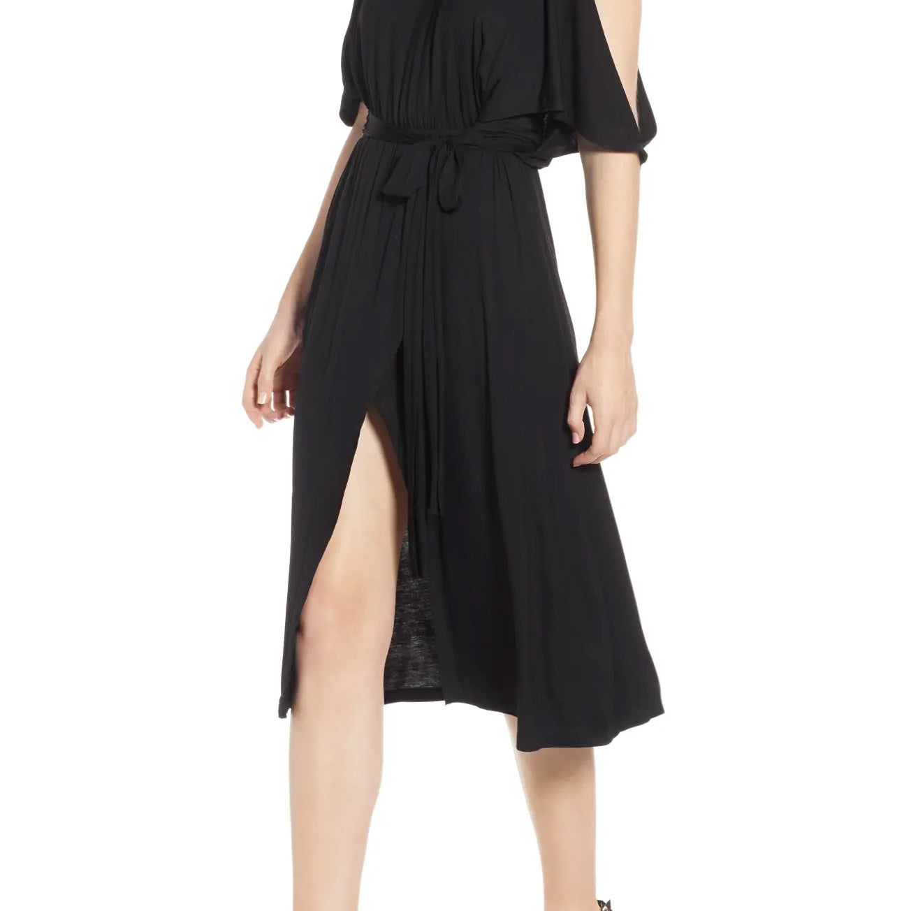 Bishop + Young Women Slit Sleeve Wrap Style Dress Black