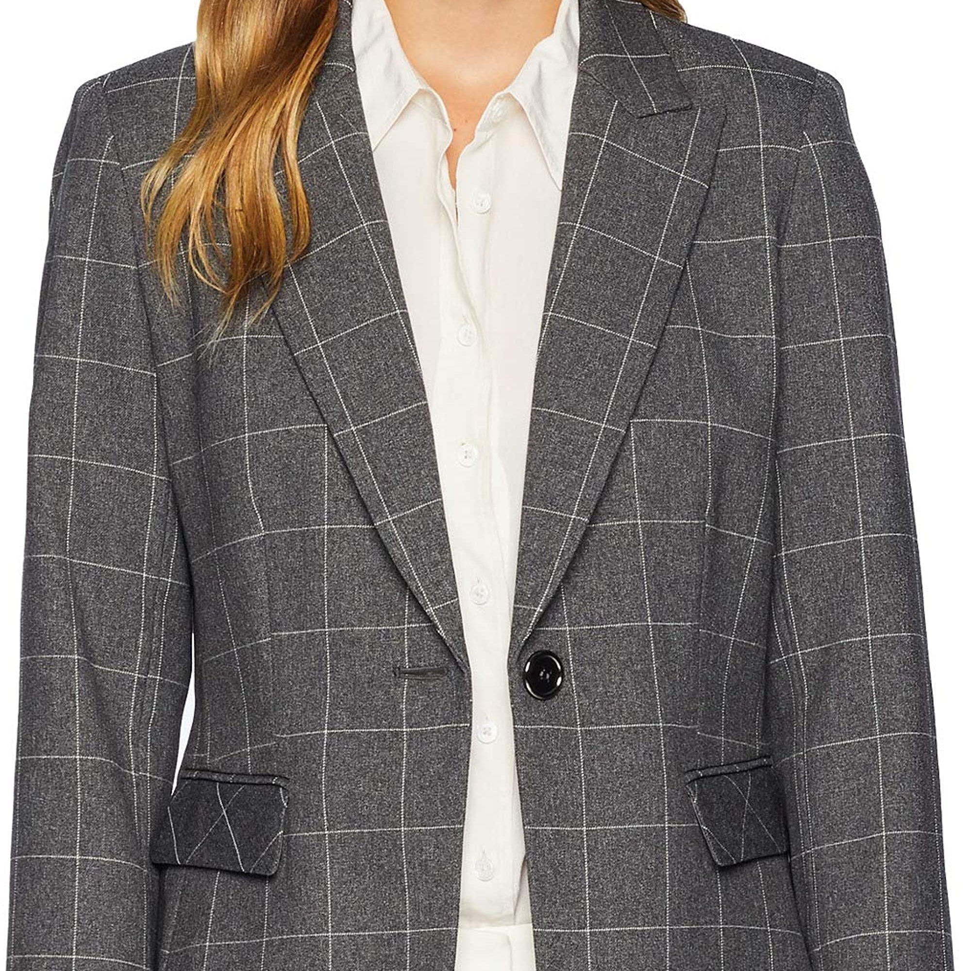 Tahari ASL Women Novelty Windowpane Plaid Jacket Grey