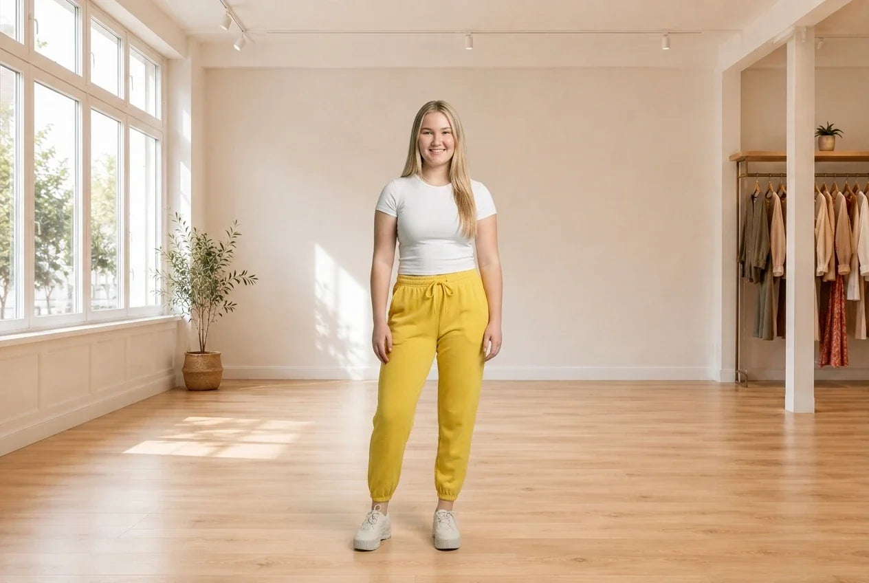 Model wearing Teen XX-Large Pants Teen Terry Jogger Pants (Young Women's Fit) in Online Warehouse Sale boutique studio