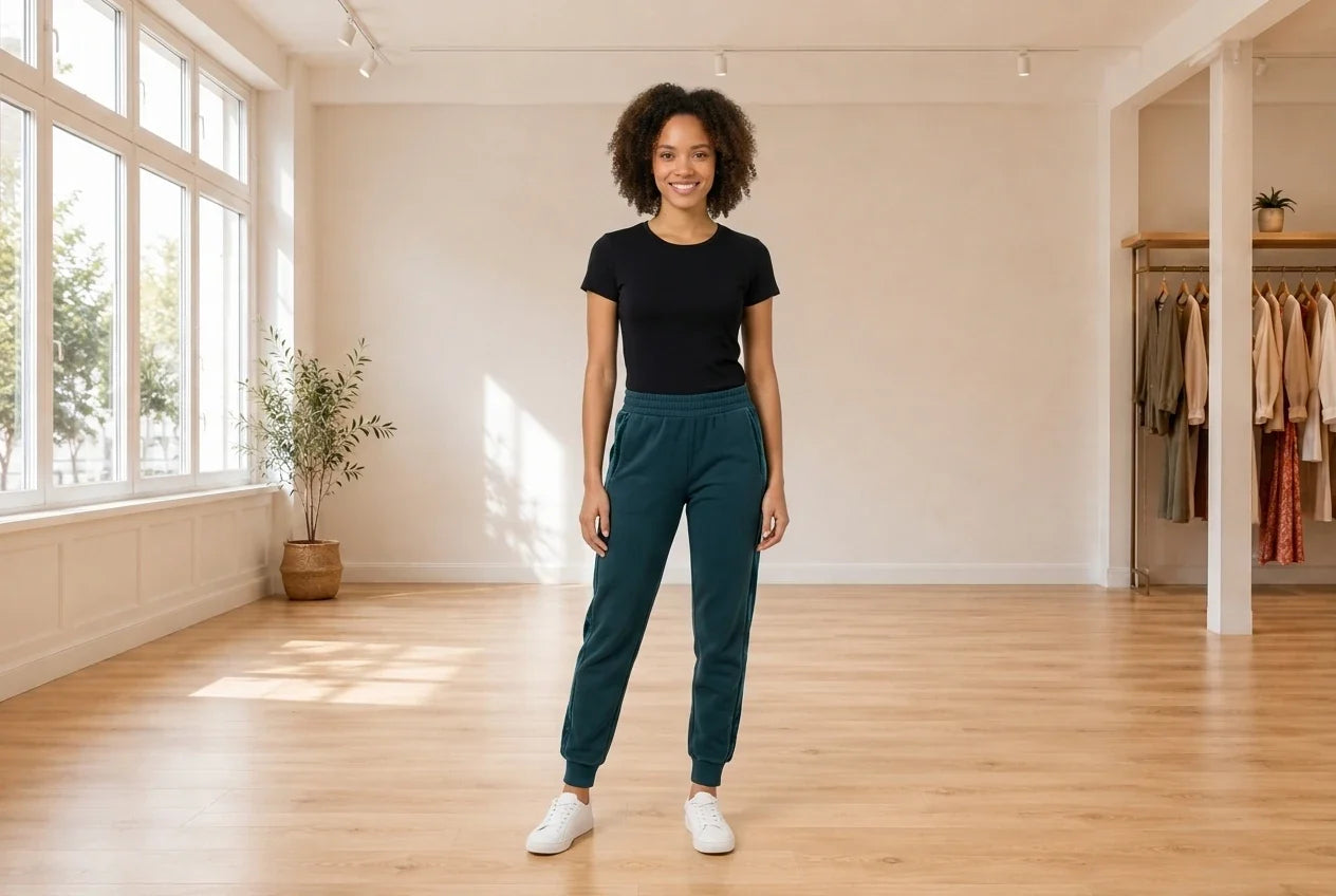 Model wearing Women's Small Pants Women's Sport Velour-Trimmed Fleece Joggers in Online Warehouse Sale boutique studio