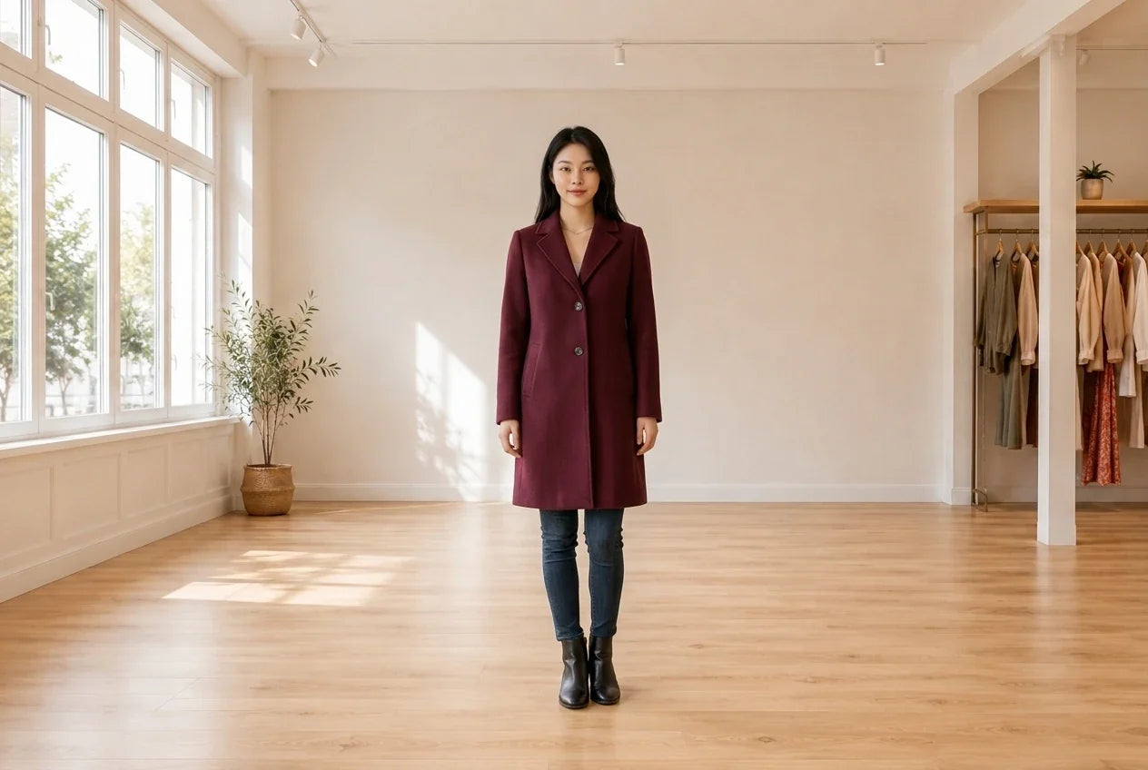 Model wearing Women's X-Small Coats, Jackets and Blazers Women's Notch-Collar Coat in Online Warehouse Sale boutique studio