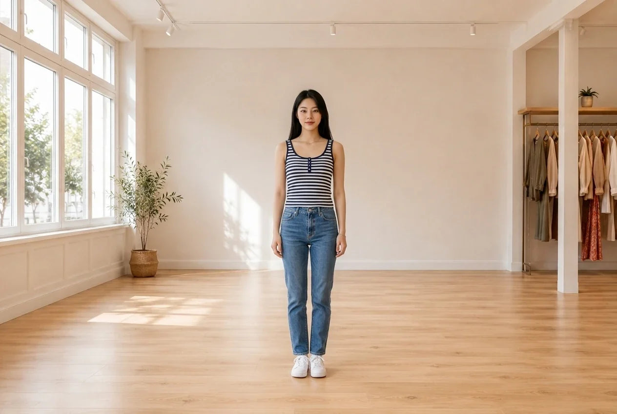Model wearing Women's X-Small T-Shirts Women's Striped Tank Top in Online Warehouse Sale boutique studio