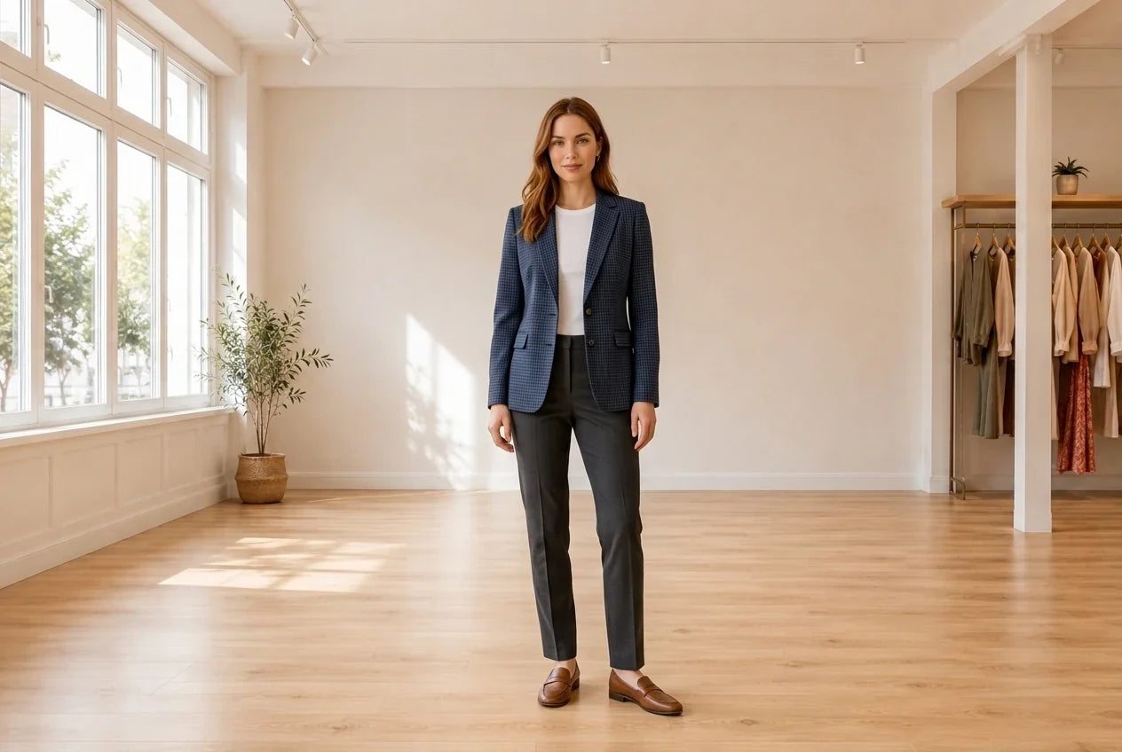 Model wearing Women's XX-Small Coats, Jackets and Blazers Women's Menswear Blazer in Online Warehouse Sale boutique studio