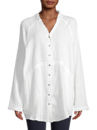 Saks Fifth Avenue Women Cotton Button Down Top Cloud White